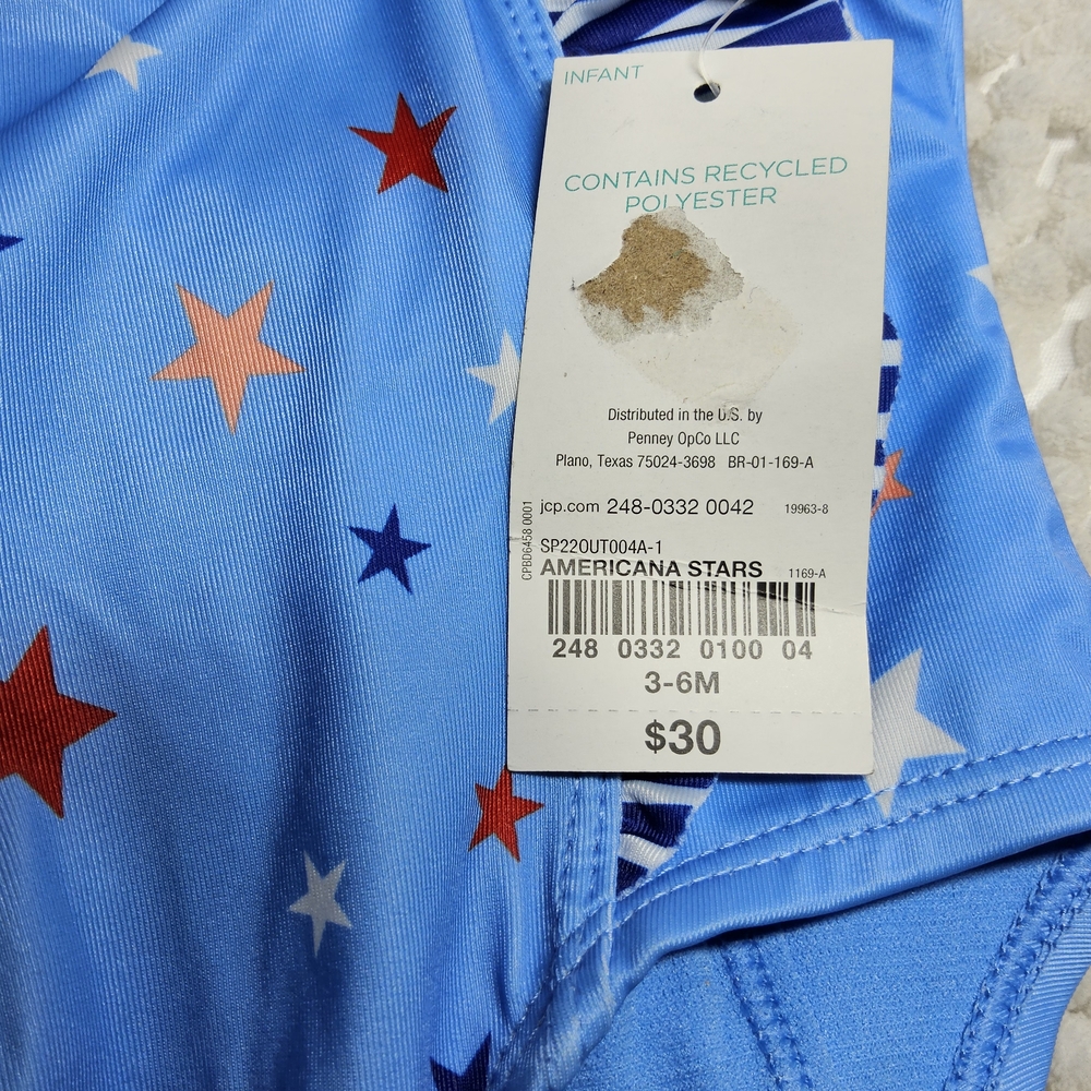 1 NWT Outdoor Oasis size 3/6 mos Blue One Piece Swimsuit with Star Pattern - Picture 7 of 7